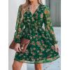 CUPSHE Women’s Mini Dresses Casual Spring V Neck Chiffon Long Peasant Sleeves Flowy Spring Dress(Green Floral)