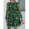 CUPSHE Women’s Mini Dresses Casual Spring V Neck Chiffon Long Peasant Sleeves Flowy Spring Dress(Green Floral)