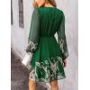 CUPSHE Women’s Mini Dresses Casual Spring V Neck Chiffon Long Peasant Sleeves Flowy Spring Dress(Green Paisley)