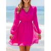 CUPSHE Women’s Mini Dresses Casual Spring V Neck Chiffon Long Peasant Sleeves Flowy Spring Dress(Hot Pink)