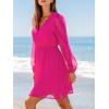 CUPSHE Women’s Mini Dresses Casual Spring V Neck Chiffon Long Peasant Sleeves Flowy Spring Dress(Hot Pink)