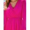 CUPSHE Women’s Mini Dresses Casual Spring V Neck Chiffon Long Peasant Sleeves Flowy Spring Dress(Hot Pink)