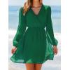 CUPSHE Women’s Mini Dresses Casual Spring V Neck Chiffon Long Peasant Sleeves Flowy Spring Dress(Hunter Green)