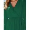 CUPSHE Women’s Mini Dresses Casual Spring V Neck Chiffon Long Peasant Sleeves Flowy Spring Dress(Hunter Green)