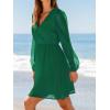 CUPSHE Women’s Mini Dresses Casual Spring V Neck Chiffon Long Peasant Sleeves Flowy Spring Dress(Hunter Green)