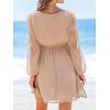 CUPSHE Women’s Mini Dresses Casual Spring V Neck Chiffon Long Peasant Sleeves Flowy Spring Dress(Light Apricot)