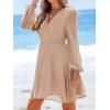 CUPSHE Women’s Mini Dresses Casual Spring V Neck Chiffon Long Peasant Sleeves Flowy Spring Dress(Light Apricot)