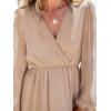 CUPSHE Women’s Mini Dresses Casual Spring V Neck Chiffon Long Peasant Sleeves Flowy Spring Dress(Light Apricot)