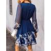 CUPSHE Women’s Mini Dresses Casual Spring V Neck Chiffon Long Peasant Sleeves Flowy Spring Dress(Midnight Blue Floral)