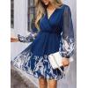 CUPSHE Women’s Mini Dresses Casual Spring V Neck Chiffon Long Peasant Sleeves Flowy Spring Dress(Midnight Blue Floral)
