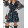 CUPSHE Women’s Mini Dresses Casual Spring V Neck Chiffon Long Peasant Sleeves Flowy Spring Dress(Navy Floral)