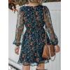 CUPSHE Women’s Mini Dresses Casual Spring V Neck Chiffon Long Peasant Sleeves Flowy Spring Dress(Navy Floral)