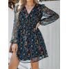 CUPSHE Women’s Mini Dresses Casual Spring V Neck Chiffon Long Peasant Sleeves Flowy Spring Dress(Navy Floral)