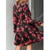 CUPSHE Women’s Mini Dresses Casual Spring V Neck Chiffon Long Peasant Sleeves Flowy Spring Dress(Red Floral)