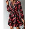CUPSHE Women’s Mini Dresses Casual Spring V Neck Chiffon Long Peasant Sleeves Flowy Spring Dress(Red Floral)