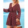 CUPSHE Women’s Mini Dresses Casual Spring V Neck Chiffon Long Peasant Sleeves Flowy Spring Dress(Red Paisley)