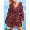 CUPSHE Women’s Mini Dresses Casual Spring V Neck Chiffon Long Peasant Sleeves Flowy Spring Dress(Red Paisley)
