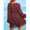 CUPSHE Women’s Mini Dresses Casual Spring V Neck Chiffon Long Peasant Sleeves Flowy Spring Dress(Red Paisley)