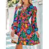 CUPSHE Women’s Mini Dresses Casual Spring V Neck Chiffon Long Peasant Sleeves Flowy Spring Dress(Red&blue Floral)