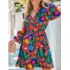CUPSHE Women’s Mini Dresses Casual Spring V Neck Chiffon Long Peasant Sleeves Flowy Spring Dress(Red&blue Floral)