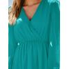 CUPSHE Women’s Mini Dresses Casual Spring V Neck Chiffon Long Peasant Sleeves Flowy Spring Dress(Teal)