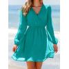CUPSHE Women’s Mini Dresses Casual Spring V Neck Chiffon Long Peasant Sleeves Flowy Spring Dress(Teal)