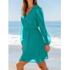 CUPSHE Women’s Mini Dresses Casual Spring V Neck Chiffon Long Peasant Sleeves Flowy Spring Dress(Teal)