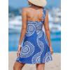 CUPSHE Women’s One Shoulder Leaf Print Self-tie Short Dress Sleeveless Tiered Hem Formal Dress Casual Mini Dress(Blue White Paisley)