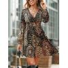 CUPSHE Women’s Paisley Printed Fall Mini Dress V Neck Long Sleeve Smocked Waist Flowy Ruffled Vacation Dresses(Black)