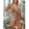 CUPSHE Women’s Paisley Printed Fall Mini Dress V Neck Long Sleeve Smocked Waist Flowy Ruffled Vacation Dresses(Brown)