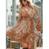 CUPSHE Women’s Paisley Printed Fall Mini Dress V Neck Long Sleeve Smocked Waist Flowy Ruffled Vacation Dresses(Brown)