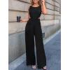 CUPSHE Women’s Romper Sleeveless Crew Neck Waist Cutout Wide Leg Maxi Jumpsuit Outfit Casual Dressy(Black)