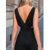 CUPSHE Women’s Romper Sleeveless Crew Neck Waist Cutout Wide Leg Maxi Jumpsuit Outfit Casual Dressy(Black)