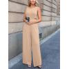 CUPSHE Women’s Romper Sleeveless Crew Neck Waist Cutout Wide Leg Maxi Jumpsuit Outfit Casual Dressy(Khaki)