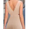 CUPSHE Women’s Romper Sleeveless Crew Neck Waist Cutout Wide Leg Maxi Jumpsuit Outfit Casual Dressy(Khaki)