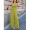 CUPSHE Women’s Romper Sleeveless Crew Neck Waist Cutout Wide Leg Maxi Jumpsuit Outfit Casual Dressy(Lime Green)