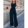 CUPSHE Women’s Romper Sleeveless Crew Neck Waist Cutout Wide Leg Maxi Jumpsuit Outfit Casual Dressy(Navy)