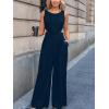 CUPSHE Women’s Romper Sleeveless Crew Neck Waist Cutout Wide Leg Maxi Jumpsuit Outfit Casual Dressy(Navy)