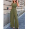 CUPSHE Women’s Romper Sleeveless Crew Neck Waist Cutout Wide Leg Maxi Jumpsuit Outfit Casual Dressy(Navy Green)