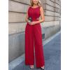 CUPSHE Women’s Romper Sleeveless Crew Neck Waist Cutout Wide Leg Maxi Jumpsuit Outfit Casual Dressy(Red)