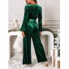 CUPSHE Women’s Romper V Neck Knit Surplice Long Sleeves Waist tie Pockets Straight leg Jumpsuit Outfit Casual Dressy(Green)