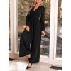 CUPSHE Women’s Romper V Neck Plunging Long Sleeve Ruching Overalls Wide Leg Jumpsuit Outfit Casual Dressy(Black)