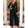 CUPSHE Women’s Romper V Neck Plunging Long Sleeve Ruching Overalls Wide Leg Jumpsuit Outfit Casual Dressy(Black)