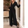 CUPSHE Women’s Romper V Neck Plunging Long Sleeve Ruching Overalls Wide Leg Jumpsuit Outfit Casual Dressy(Black)