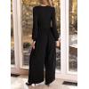 CUPSHE Women’s Romper V Neck Plunging Long Sleeve Ruching Overalls Wide Leg Jumpsuit Outfit Casual Dressy(Black)