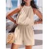 CUPSHE Women’s Romper Woven Mock Neck Sleeveless Straight leg Outfit Casual Dressy(Beige)