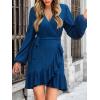 CUPSHE Womens Ruched Fall Dresses V Neck Long Sleeve Belted Ruffled Casual Bodycon Flowy Party Elegant Mini Cocktail Dress(Navy Blue)
