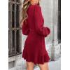 CUPSHE Womens Ruched Fall Dresses V Neck Long Sleeve Belted Ruffled Casual Bodycon Flowy Party Elegant Mini Cocktail Dress(Red)