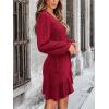 CUPSHE Womens Ruched Fall Dresses V Neck Long Sleeve Belted Ruffled Casual Bodycon Flowy Party Elegant Mini Cocktail Dress(Red)