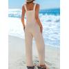 CUPSHE Women’s Sleeveless Spaghetti Strap Jumpsuit Wide Leg Dressy Work Beach Vacation Long Pants with Pockets(Beige)